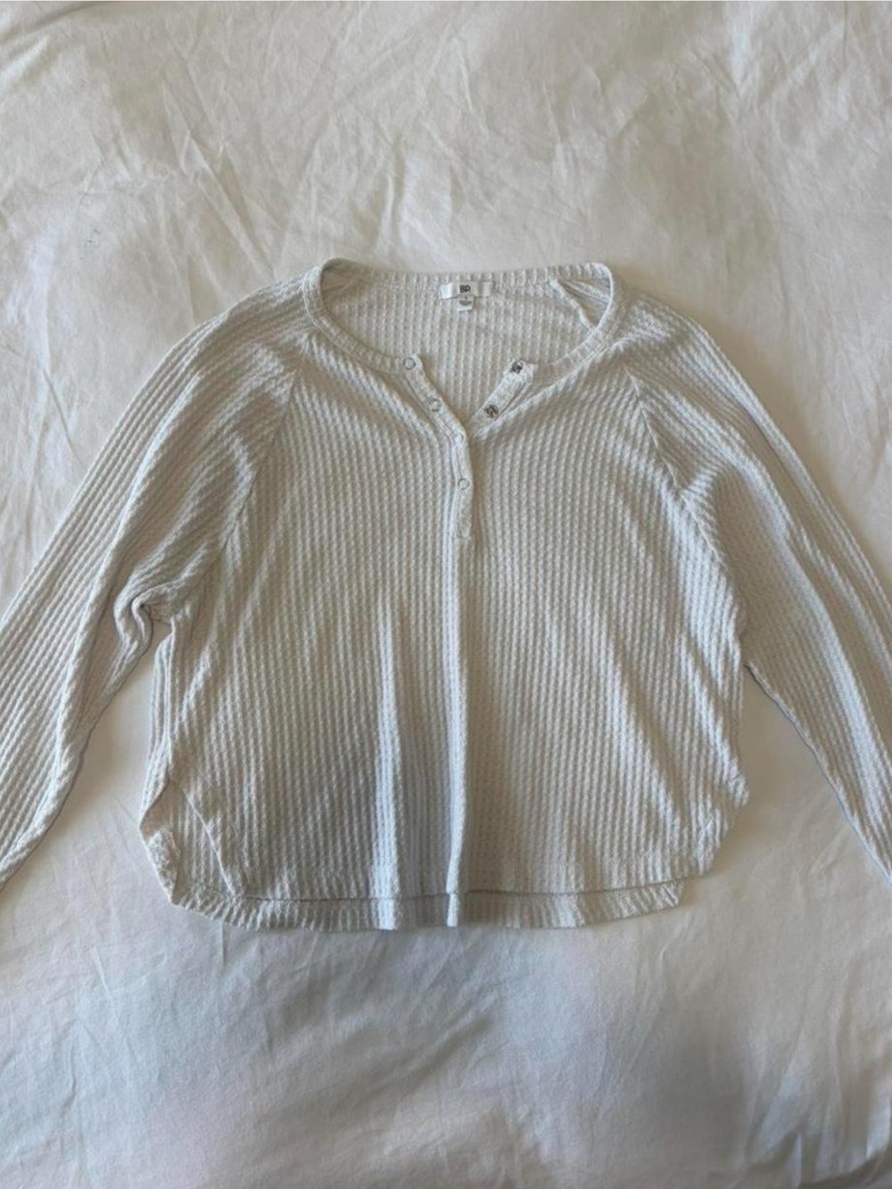bp White Waffle-Knit Long Sleeve Henley
